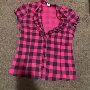 Pink and Black vintage ruffle button-up